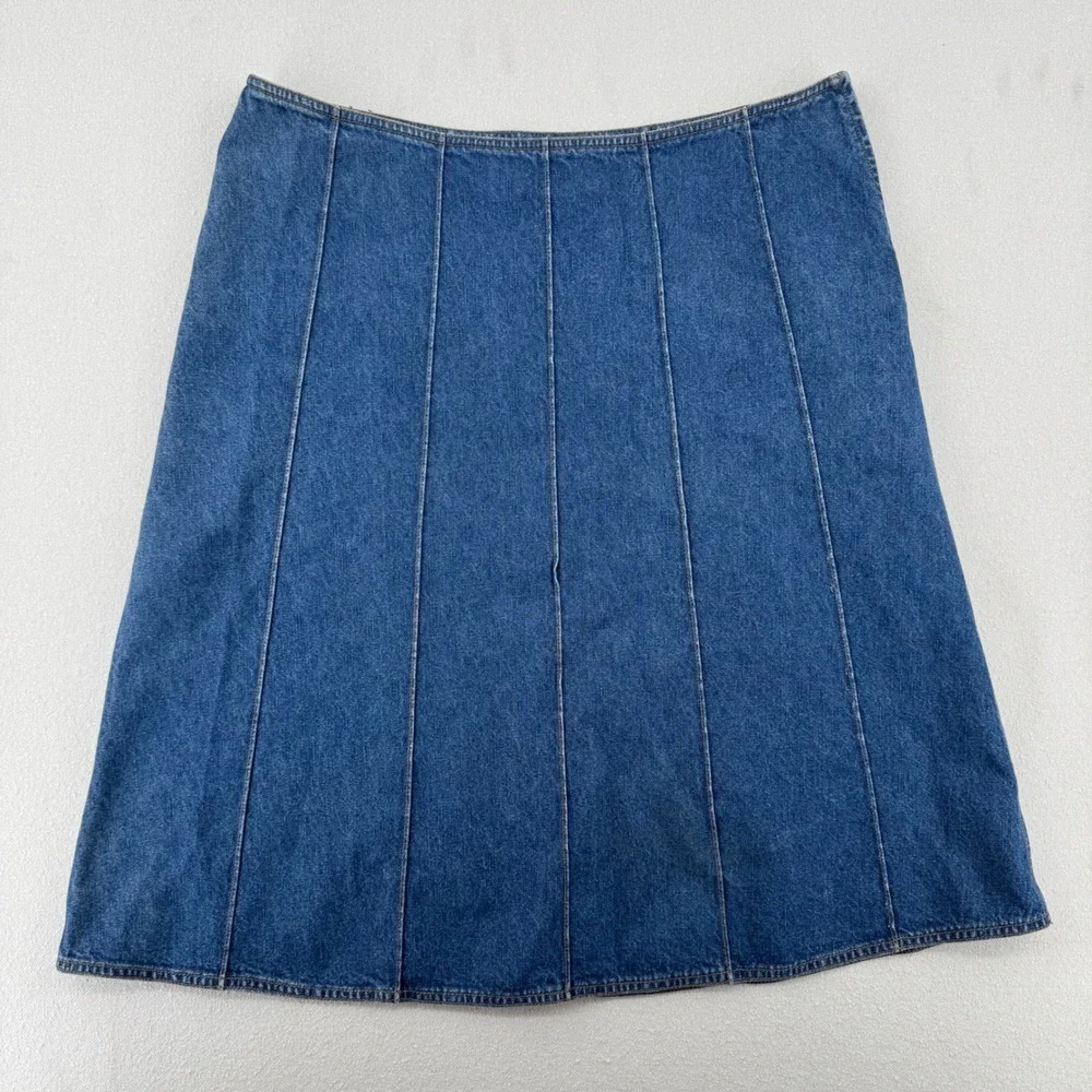 AK Anne Klein‎ Womens Denim Midi Skirt Blue Paneled A-Line 100% Cotton Size 16